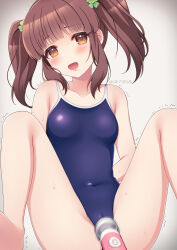  :o arms_behind_back bare_arms bare_legs blue_one-piece_swimsuit blunt_bangs blurry blush breasts brown_hair cameltoe collarbone covered_navel highres hitachi_magic_wand idolmaster idolmaster_cinderella_girls long_hair looking_at_viewer m_legs ogata_chieri one-piece_swimsuit orange_eyes school_swimsuit sex_toy sidelocks silky_(silky_alice) small_breasts spread_legs swimsuit trembling twintails twitter_username vibrator 