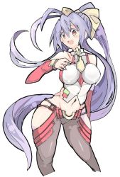  1girl blazblue blazblue:_central_fiction blazblue_variable_heart blue_hair breasts empe0317 enpe hair_ribbon hand_on_chest large_breasts mai_natsume muscular orange_eyes purple_hair solo stomach tagme thighs  rating:Questionable score:9 user:Juwvia