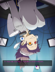 1girl bodysuit breasts crazy_eyes earrings covered_erect_nipples glados hanging_breasts heterochromia jewelry large_breasts personification ponytail portal_(series) portal_1 purple_hair saran_wrap_(sf_seijin) solo translated upside-down valve rating:Questionable score:84 user:danbooru