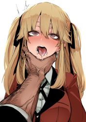 10s 1girl asphyxiation bad_id bad_pixiv_id black_ribbon blonde_hair blush breasts brown_eyes dark-skinned_male dark_skin drooling empty_eyes hair_ribbon j.k. kakegurui large_breasts long_hair open_mouth red_school_uniform ribbon round_teeth ryona saliva saotome_mary school_uniform simple_background solo_focus strangling teeth tongue tongue_out twintails upper_body veins veiny_arms white_background rating:Questionable score:419 user:danbooru