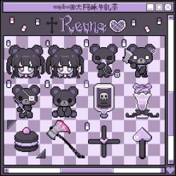  &gt;_&lt; 1girl :&lt; :o ? anger_vein animal-themed_food animal_ears animated animated_gif axe bear bear_ears black_bow black_hair black_sleeves blinking blood blue_eyes blunt_bangs bow checkered_background chinese_commentary closed_mouth commentary_request cropped_torso cross crying eyepatch food gas_mask glass heart heterochromia holding holding_axe holding_syringe ice_cream looping_animation macaron mask medical_eyepatch multiple_views o_o open_mouth original oversized_object pill pink_blood pixel_art poison purple_background purple_eyes purple_shirt shirt sitting susumilk syringe teardrop triangle_mouth two_side_up unworn_hairclip window_(computing) 
