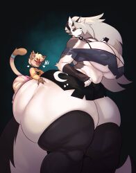  1boy 1girl animal_ears ass ass_grab black_thighhighs breasts carmessi cat_ears cat_tail choker cleavage closed_eyes collar colored_sclera covered_erect_nipples facing_viewer furry furry_female furry_male furry_with_furry giant giantess grey_hair helluva_boss highres huge_ass huge_breasts long_hair looking_back looking_to_the_side loona_(helluva_boss) plump red_sclera short_shorts shorts shortstack size_difference skirt smile spiked_collar spikes tagme tail taller_female thick_thighs thighhighs thighs trap trap_on_female white_eyes wolf_ears wolf_tail zettai_ryouiki  rating:Sensitive score:19 user:Zaru