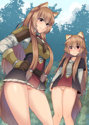  10s 2girls absurdres aged_down aged_up animal_ears armor artist_name belt blush bottomless breastplate breasts brown_gloves brown_hair bush cleft_of_venus collar cross-laced_clothes day dress dual_persona embarrassed female_focus forest gloves hand_on_own_hip highres layered_sleeves loli long_hair long_sleeves looking_at_viewer medium_breasts multiple_girls nature no_panties outdoors pink_eyes purple_eyes pussy raccoon_girl raphtalia short_dress short_over_long_sleeves short_sleeves shoulder_pads sidelocks signature small_breasts smile standing tail tate_no_yuusha_no_nariagari tree uncensored z666ful  rating:Explicit score:207 user:sytalidis