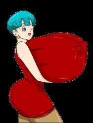  1girl alternate_breast_size animated animated_gif blue_eyes breasts bulma dragon_ball dragonball_z dress earrings gigantic_breasts green_hair highres jewelry lipstick makeup no_bra one_eye_closed pantyhose short_dress short_hair solo tagme transparent_background wink  rating:Questionable score:10 user:toshis0