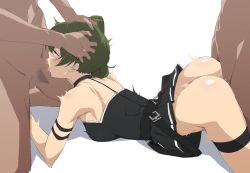 1girl arm_strap ass bare_shoulders black_dress breasts censored choker doggystyle double_penetration dress fellatio green_hair group_sex hetero highres long_hair medium_breasts mmf_threesome multiple_boys oral penis purple_eyes sex sex_from_behind shiny_skin shou937 side_ponytail simple_background solo_focus sousou_no_frieren spitroast threesome ubel_(sousou_no_frieren) white_background  rating:Explicit score:46 user:danbooru