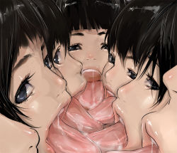  6+girls black_hair close-up lips looking_at_viewer multiple_girls ohigetan open_mouth original saliva sexually_suggestive tongue tongue_out yuri  rating:Questionable score:257 user:danbooru