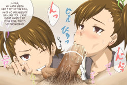 10s 1boy 2girls :&gt;= biting biting_testicles brown_eyes brown_hair censored chidori_kou cum cum_in_mouth cum_in_nose english_text fellatio femdom futami_ami futami_mami hard-translated idolmaster idolmaster_(classic) idolmaster_2 male_pubic_hair cooperative_fellatio multiple_girls oral penis petite pointless_censoring pov pubic_hair shimaidon siblings side_ponytail sisters snot teamwork tears testicle_sucking testicles third-party_edit translated twins rating:Explicit score:164 user:ultrablue