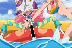  afro animated animated_gif bikini blush breasts brook_(one_piece) hat huge_breasts large_breasts long_hair lowres nami_(one_piece) one_piece open_mouth orange_hair screaming skeleton sunglasses swimsuit water  rating:Questionable score:67 user:Kolibrie