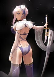  1girl ass fate/grand_order fate_(series) from_behind highres looking_back miyamoto_musashi_(fate) miyamoto_musashi_(fate/grand_order) miyamoto_musashi_(swimsuit_berserker)_(fate) miyamoto_musashi_(swimsuit_berserker)_(third_ascension)_(fate) rin_(artist) solo swimsuit 