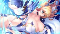  1girl action_taimanin ahoge aoi_nagisa_(metalder) bare_shoulders blonde_hair blue_eyes bouncing_breasts breasts curvy fingerless_gloves gloves highleg highleg_leotard huge_breasts ice leotard lilith-soft long_hair looking_at_viewer official_art onizaki_kirara open_mouth punching revealing_clothes shiny_clothes shiny_skin solo taimanin_(series) taimanin_rpgx thong_leotard twintails  rating:Questionable score:40 user:Leopard121_
