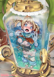  1girl against_glass aqua_eyes blonde_hair blue_eyes blush bottle breastless_clothes breasts buruma buruma_pull cape capelet checkered_clothes checkered_legwear cleavage clothes_pull comic_unreal corset crown crying german_text giant gloves hair_bobbles hair_ornament highres hood hoodie in_bottle in_container jar kneeling little_red_riding_hood little_red_riding_hood_(grimm) medium_breasts mini_person minigirl monster navel nipple_stimulation nipple_tweak nipples nude open_mouth pantyhose pantyhose_pull partially_submerged ranguage rape runny_nose scan scared science slime_(creature) snot solo solo_focus stasis_tank tears tentacles text_focus tongue translated trapped twintails water wavy_eyes wavy_mouth wet white_gloves xxzero  rating:Explicit score:540 user:Gorodnihi