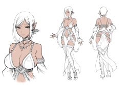  1girl ass bare_shoulders bracelet breasts butterfly_hair_ornament character_sheet choker cleavage collar collarbone commentary concept_art covered_erect_nipples curvy dark-skinned_female dark_elf dark_skin detached_sleeves dress dutch_angle elf female_focus full_body hair_ornament high_heels highres jewelry large_breasts looking_at_viewer monochrome multiple_views nail_polish navel necklace nipples official_art parted_lips pelvic_curtain pointy_ears revealing_clothes sano_toshihide short_hair simple_background sleeves_past_wrists smile standing taimanin_(series) taimanin_asagi_kessen_arena thighhighs turnaround underbust upper_body valentia white_background  rating:Sensitive score:34 user:danbooru