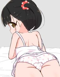 1girl ass bed black_hair blush brown_eyes cameltoe dress flat_chest from_behind loli looking_at_viewer looking_back lying original panties polka_dot polka_dot_panties print_panties scrunchie short_hair sleeveless sleeveless_dress solo strap_slip tanaka_101-gou thighs twintails underwear white_dress white_panties rating:Questionable score:36 user:loli-farewell