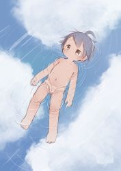 1boy absurdres barefoot blue_hair brown_eyes flaccid floating highres male_focus nude original partially_submerged penis short_hair shota solo testicles water yuanyuan rating:Explicit score:45 user:Dweenie