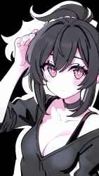  1girl absurdres artist_request ashley_graves black_background black_choker black_hair breasts choker cleavage highres pink_eyes solo the_coffin_of_andy_and_leyley  rating:Sensitive score:45 user:Hullyen