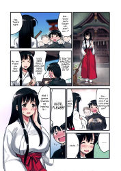 1girl 6+boys 774_(nanashi) absurdres black_hair blue_sky blurry blurry_background blush breasts broom camera closed_eyes comic day depth_of_field embarrassed faceless faceless_male flying_sweatdrops gakuran hair_over_shoulder hard-translated highres huge_breasts iwato_kasumi japanese_clothes large_breasts long_hair long_sleeves miko multiple_boys open_mouth outdoors saki_(manga) school_uniform short_hair shrine sidelocks sky stairs sweatdrop sweeping tabi third-party_edit translated very_long_hair rating:Sensitive score:48 user:surveyork