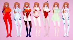  1girl 3d adapted_costume alternate_breast_size alternate_costume bare_legs bare_shoulders bikini blue_eyes bodysuit breastless_clothes breasts breasts_out brown_hair character_sheet cleavage curvy detached_collar dress evangelion:_3.0+1.0_thrice_upon_a_time full_body heterochromia highleg highleg_leotard huge_breasts leotard long_hair looking_at_viewer multiple_views neon_genesis_evangelion nipples playboy_bunny plugsuit puripuri_jet pussy rebuild_of_evangelion red_bikini red_bodysuit shiny_clothes side-tie_bikini_bottom simple_background skin_tight smile souryuu_asuka_langley standing sundress swimsuit thong_leotard torn_bodysuit torn_clothes twintails two_side_up white_bodysuit wide_hips yellow_dress  rating:Explicit score:2 user:popotepopote