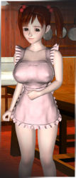  1girl 3d apron breasts covered_erect_nipples cowboy_shot female_focus honycomb indoors large_breasts lowres naked_apron red_hair solo standing  rating:Questionable score:6 user:Sotetsu19