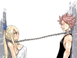 bdsm chain collar fairy_tail highres leash linked_collar lucy_heartfilia mashima_hiro metal_collar natsu_dragneel slave third-party_edit  rating:Questionable score:21 user:linkedlover2023
