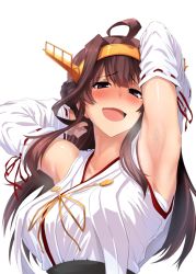 10s 1girl ahoge armpit_hair armpits bad_id bad_pixiv_id blue_eyes blush breasts breath brown_hair detached_sleeves full-face_blush heavy_breathing kantai_collection kongou_(kancolle) large_breasts looking_at_viewer nontraditional_miko solo tears ulrich_(tagaragakuin) rating:Questionable score:22 user:danbooru
