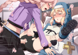 2boys anal anus_cutout astolfo_(fate) astolfo_(memories_at_trifas)_(fate) bed bike_shorts blonde_hair blush braid braided_ponytail bridget_(guilty_gear) clothed_sex covered_erect_nipples crop_top crossdressing crossover darkmaya erection fate/apocrypha fate/grand_order fate_(series) guilty_gear guilty_gear_strive hood jacket josou_seme male_focus male_penetrated missionary multiple_boys paid_reward_available penis penis_out pink_hair sex skirt speed_lines spread_legs torn_bike_shorts torn_clothes trait_connection trap uncensored yaoi rating:Explicit score:235 user:danbooru