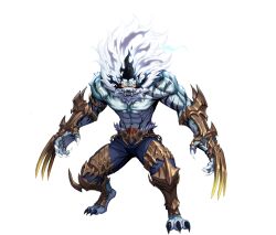  1boy artist_request full_body muscular official_art silver_mane_baek_yoonho solo solo_leveling tiger tiger_boy weapon white_tiger yellow_eyes  rating:General score:1 user:crisbelmont