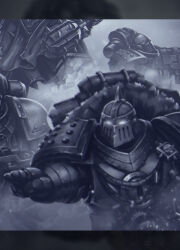  4boys adeptus_astartes armor black_legion bolter breastplate commentary couter cuirass english_commentary eyes_of_horus_(warhammer_40k) gauntlets glowing glowing_eyes grey_armor greyscale grohgrog gun highres holding holding_bolter holding_gun holding_mace holding_weapon horus_lupercal leg_armor mace male_focus monochrome multiple_boys out_of_frame outdoors pauldrons pelvic_curtain poleyn power_armor primarch rerebrace shoulder_armor size_difference solo_focus spiked_helmet spiked_mace spikes standing studded_armor the_serpent&#039;s_scales_(warhammer) warhammer_40k weapon 