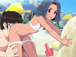  1boy 1girl age_difference animated animated_gif beach bikini bikini_pull black_hair blue_eyes clothes_pull copyright_request cunnilingus fat fat_man flat_chest hetero loli nighthawk_(circle) oral outdoors public_indecency swimsuit time_stop white_bikini  rating:Explicit score:379 user:Loli_guild