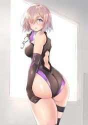 1girl ass back_cutout bad_id bad_pixiv_id bare_shoulders black_gloves blush breasts brown_hair character_cutout clothing_cutout commentary_request elbow_gloves unworn_eyewear fate/grand_order fate_(series) from_behind glasses gloves hair_over_one_eye highres holding holding_removed_eyewear large_breasts looking_at_viewer mash_kyrielight ass open_mouth purple_eyes short_hair solo user_ppcy3857 rating:Sensitive score:27 user:danbooru