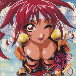 bloodberry breasts cleavage fangs kotobuki_tsukasa large_breasts non-web_source red_eyes red_hair saber_marionette_j  rating:General score:1 user:coyam