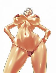  10s 1girl breasts cameltoe from_below glasses hands_on_own_hips highres hiramoto_akira huge_breasts micro_bikini official_art prison_school shiny_skin shiraki_meiko silver_hair solo underboob  rating:Questionable score:117 user:Itoukisei