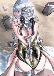  1girl alina_(girls&#039;_frontline) ass beach cyborg debris doggystyle expressionless facial_mark from_behind grey_eyes headgear highres long_hair looking_at_viewer looking_back mechanical_arms nyto_(girls&#039;_frontline) outdoors pov sex sex_from_behind swimsuit vaginal water white_hair zandorosouls  rating:Explicit score:28 user:Theu