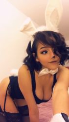  1girl ahegao all_fours animal_ears animated breasts cleavage cosplay costume downblouse fake_animal_ears hanging_breasts highres indoors leotard looking_at_viewer photo_(medium) rabbit_ears real_life rolling_eyes solo tongue tongue_out video  rating:Sensitive score:105 user:gozgorg
