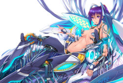  10s 1girl 2016 breasts damaged dated def_(chronowarld) female_focus fingerless_gloves gloves highres long_hair mecha_musume mechanical_parts navel original parted_lips purple_hair small_breasts solo  rating:Questionable score:10 user:danbooru