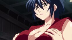  1girl animated blue_hair blush breasts cleavage hands_on_own_chest hoods_entertainment large_breasts manyuu_chifusa manyuu_hikenchou solo tagme takagi_jun third-party_edit video yellow_eyes  rating:Questionable score:15 user:MWAsura