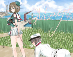 10s 1boy 1girl admiral_(kancolle) all_fours ass bare_shoulders boat brown_hair character_name cloud collar femdom green_eyes grin heart highres horizon kantai_collection leash looking_back maya_(kancolle) microskirt midriff naughty_face ocean outdoors pet_play pleated_skirt short_hair skirt sky smile walking wano_(pixiv5047158) watercraft white_skirt rating:Questionable score:13 user:TornAsunder