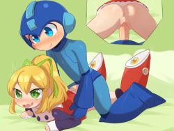 1boy 1girl anus ass blonde_hair blue_eyes blush boots brother_and_sister capcom clara_laine doggystyle green_background green_eyes helmet incest loli long_hair mega_man_(character) mega_man_(classic) mega_man_(series) no_panties penis ponytail pussy ribbon roll_(mega_man) sex sex_from_behind shota siblings source_request uncensored vaginal rating:Explicit score:60 user:Hunter_of_Lolis