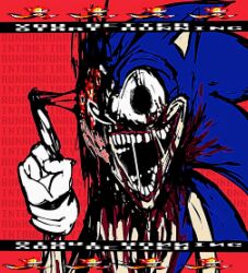  2boys black_eye blood disfigured english_text genesis_(sonic.exe) glitch gloves guro injury king0fsass multiple_boys multiple_eyes open_mouth possessed possession red_background red_eyes smile sonic.exe sonic_(series) sonic_the_hedgehog tails_(sonic) teeth white_gloves 