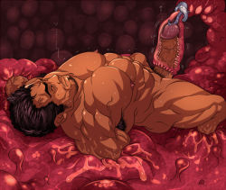 1boy abs bara erection facial_hair large_penis male_focus monster muscular nipples nude pectorals penis penis_milking restrained solo tentacles tentaclejob tentacles_on_male rating:Explicit score:20 user:harucho