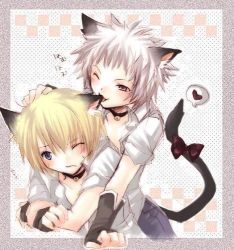  2boys animal_ears cat_boy cat_ears lowres male_focus multiple_boys tagme yaoi  rating:Questionable score:7 user:ReisenLover~<3