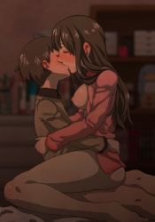 1boy 1girl age_difference bad_id bad_pixiv_id barefoot blurry blush bottomless breasts breasts_out brother_and_sister brown_hair closed_eyes depth_of_field feet girl_on_top hayama_sayako hetero highres hug implied_sex incest kiss large_breasts long_hair maru_(314) nipples original pajamas profile sex shota siblings straddling teenage_girl_and_younger_boy upright_straddle vaginal rating:Explicit score:562 user:huzzaman