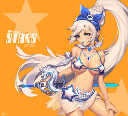 10s 1girl artist_name b-anma beads bikini blade_&amp;_soul blue_lips braid breasts character_request choker cowboy_shot dragon earrings flower gem hairband halterneck highres holding holding_sword holding_weapon jewelry long_hair looking_at_viewer medium_breasts navel necklace orange_background parted_lips ponytail sarong see-through shiny_skin simple_background solo star_(symbol) star_earrings stomach swept_bangs swimsuit sword underboob very_long_hair weapon white_bikini white_flower white_hair rating:Sensitive score:9 user:danbooru