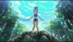  1girl animated animated_gif bikini creatures_(company) feet forest game_freak legs nature navel nintendo pokemon pokemon_(anime) pokemon_the_movie:_i_choose_you! sky solo swimsuit verity_(pokemon)  rating:Sensitive score:21 user:gob