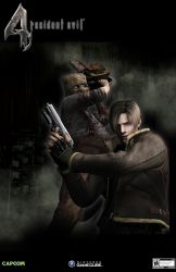  2boys absurdres blonde_hair capcom doctor_salvador game_console gamecube gun h&amp;k_usp highres jacket laser_sight leon_s._kennedy male_focus multiple_boys resident_evil resident_evil_4 ruger_p s&amp;w_sd s&amp;w_sigma silver_ghost tagme weapon 