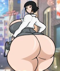  1girl absurdres aged_up ass bag biggy_deez bottomless breasts capcom curvy devil_may_cry_(series) earrings female_focus handbag heterochromia highres huge_ass huge_breasts jewelry lady_(devil_may_cry) scar scar_on_face scar_on_nose short_hair skindentation solo thick_thighs thighs wide_hips 