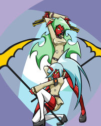 10s absurdres backsu colored_skin demon_girl double_gold_lacytanga double_gold_spandex highres kneesocks_(psg) panty_&amp;_stocking_with_garterbelt red_skin scanty_(psg) 