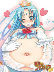  artist_request belly blue_eyes blue_hair blush fat heart inflation lowres princess stomach_bulge tagme wink  rating:Sensitive score:30 user:Hitoshura738