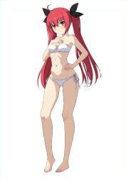 1girl absurdres barefoot bikini black_bow bow breasts cleavage closed_mouth collarbone date_a_live ecjhonny89 full_body groin hair_between_eyes hair_bow hand_on_own_hip highres itsuka_kotori long_hair looking_at_viewer navel red_eyes red_hair side-tie_bikini_bottom simple_background small_breasts smile solo standing strapless strapless_bikini swimsuit twintails very_long_hair white_background white_bikini rating:Sensitive score:30 user:danbooru