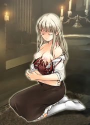  1girl bestiality breastfeeding breast_sucking breasts bug candle indoors kneeling lactation large_breasts long_hair mabinogi mabinogi_heroes no_bra open_clothes open_shirt shirt skirt smile socks spider tagme tieve  rating:Questionable score:43 user:jangcjswp