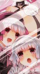 10s 3girls alice_(fate) braid breasts fate/extra fate/extra_ccc fate_(series) hat head_out_of_frame highres multiple_girls nursery_rhyme_(fate) nursery_rhyme_(fate/grand_order) passionlip_(fate) red_eyes tamaki_(glass_bottle) twin_braids white_hair rating:Sensitive score:7 user:danbooru